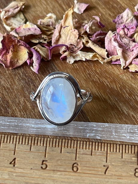 Rainbow Moonstone Silver Ring Size 7 - "My mind is open to new possibilities and opportunities”.