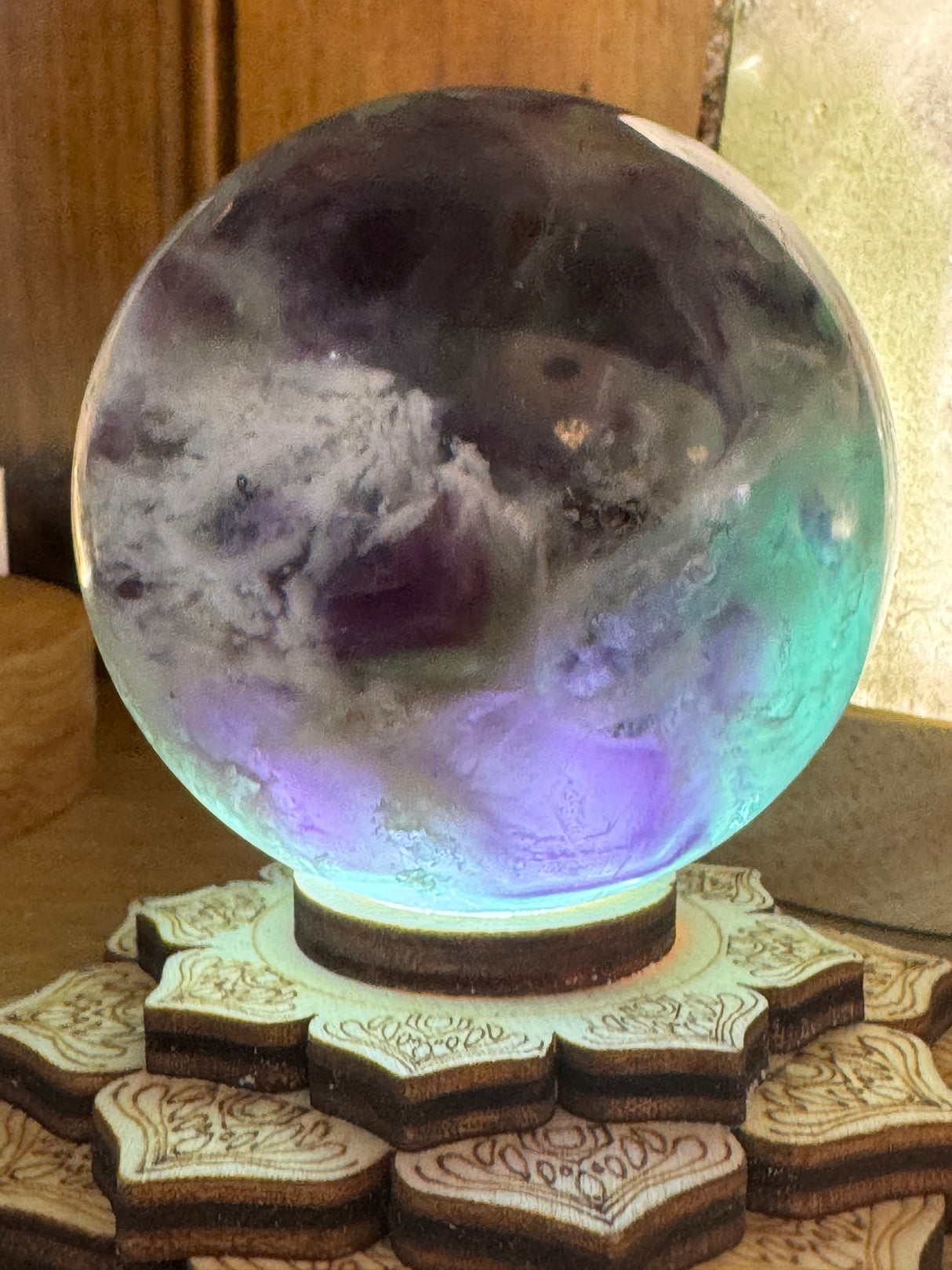 Snowflake Fluorite Sphere #7 285g - Concentration. Organised.