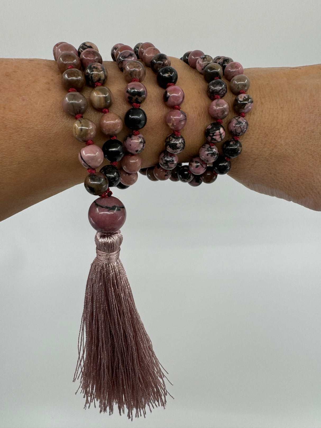 Mala Beads - Rhodonite - “I am so thankful for all the blessings in my life”