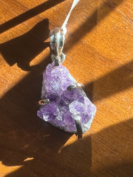 Amethyst Cluster Silver Pendant - Intuition & Protection