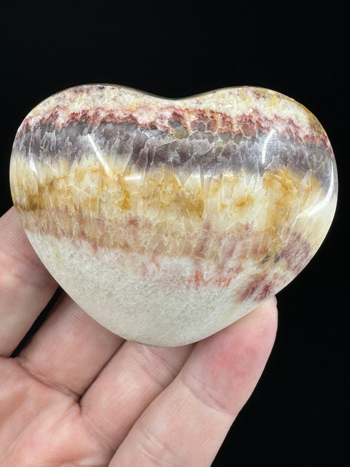 Red Banded Calcite Heart 136g - For Detoxification & Energy. “I love & appreciate my body".