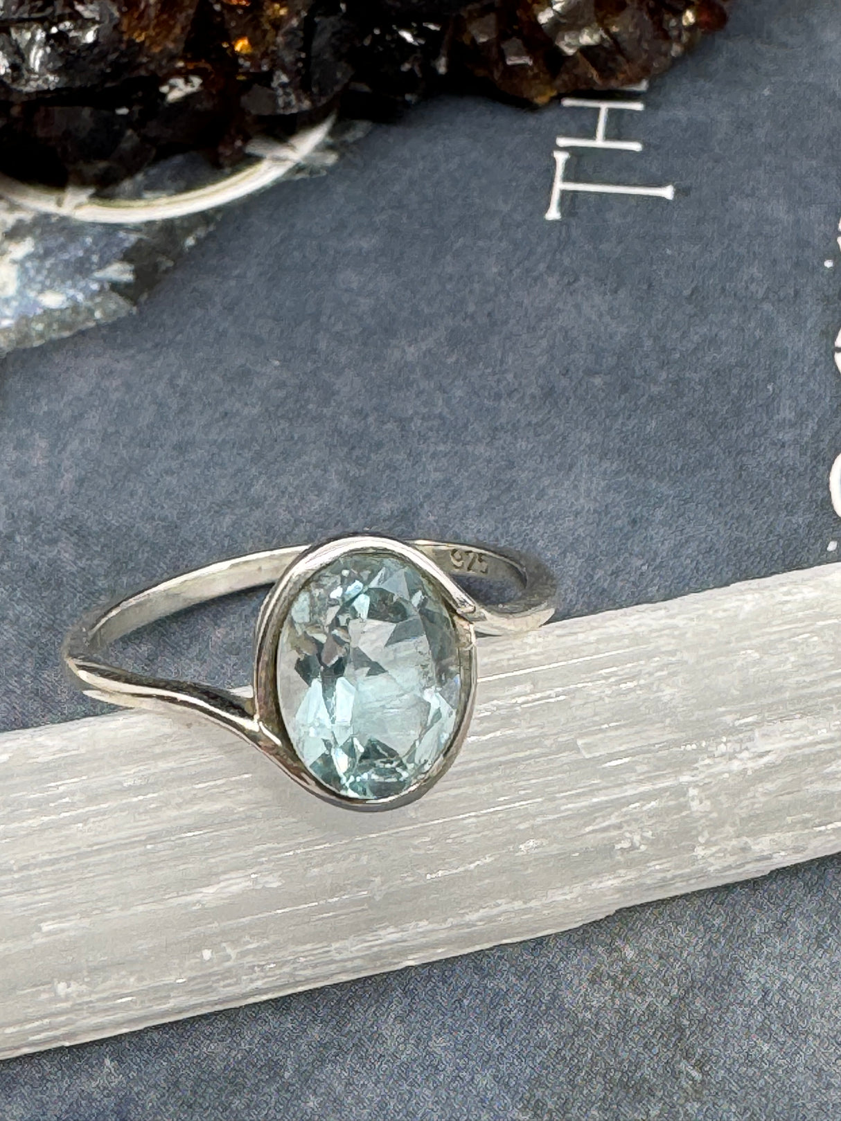 Blue Topaz Silver Ring Size 8 - "I communicate my thoughts with confidence and clarity."