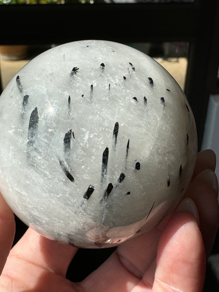 Black Tourmaline in Quartz Sphere 362g- Protection