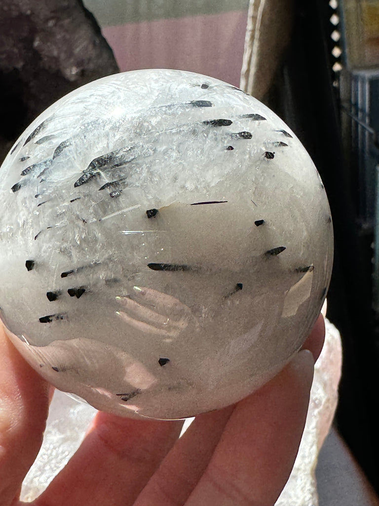 Black Tourmaline in Quartz Sphere 362g- Protection