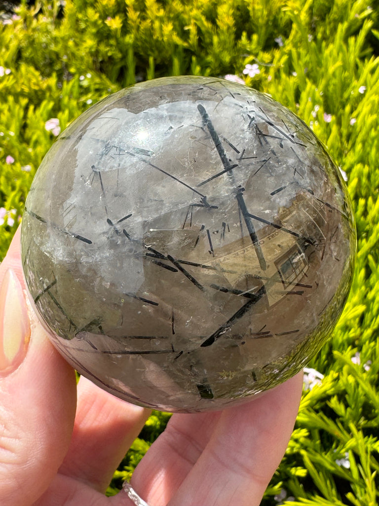 Black Tourmaline in Quartz Sphere 321g- Protection