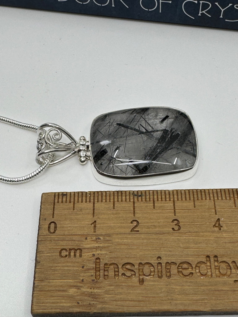 Black Tourmaline in Quartz Silver Pendant & Chain - Protection