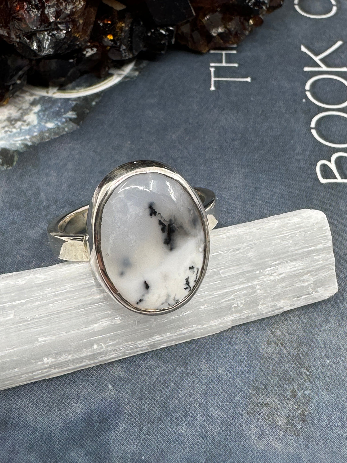 Dendritic Agate Silver Ring Size 8 - Earth Healer - Protection