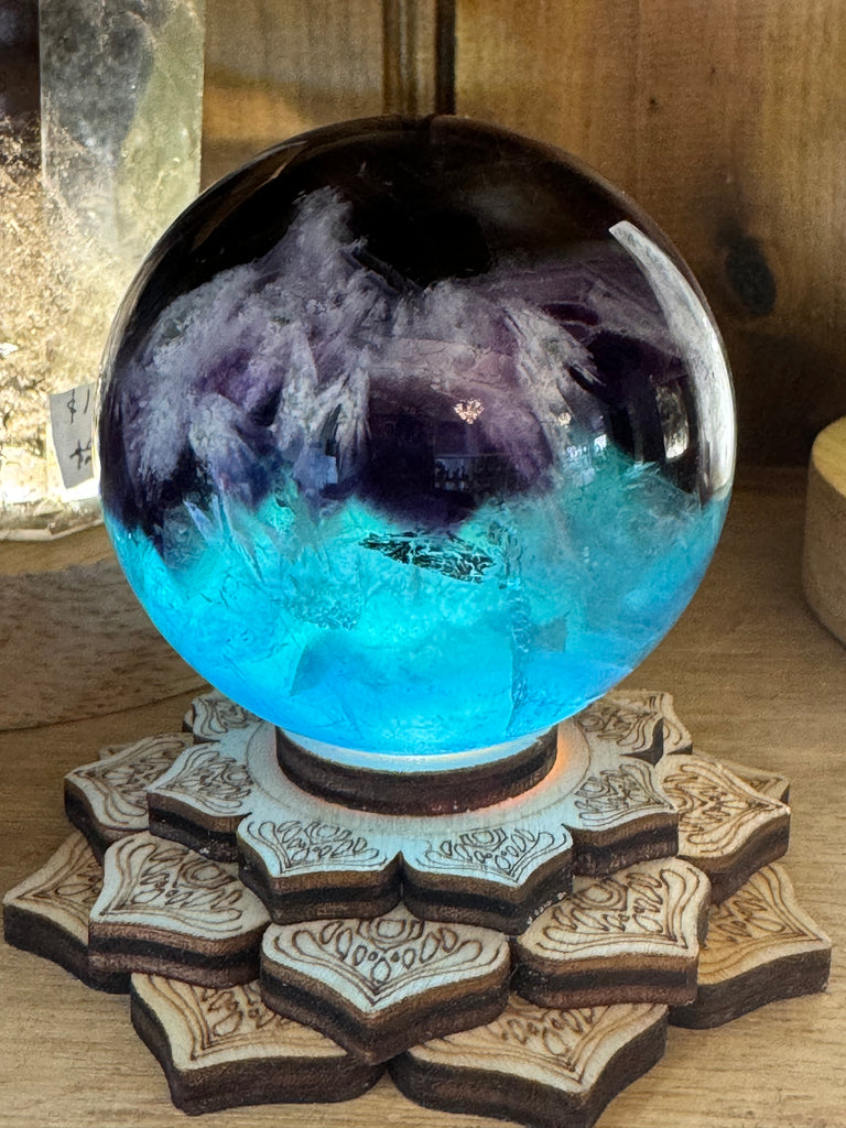 Snowflake Fluorite Sphere #1 309g - Concentration. Organised.