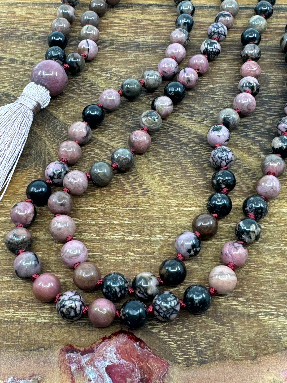 Mala Beads - Rhodonite - “I am so thankful for all the blessings in my life”