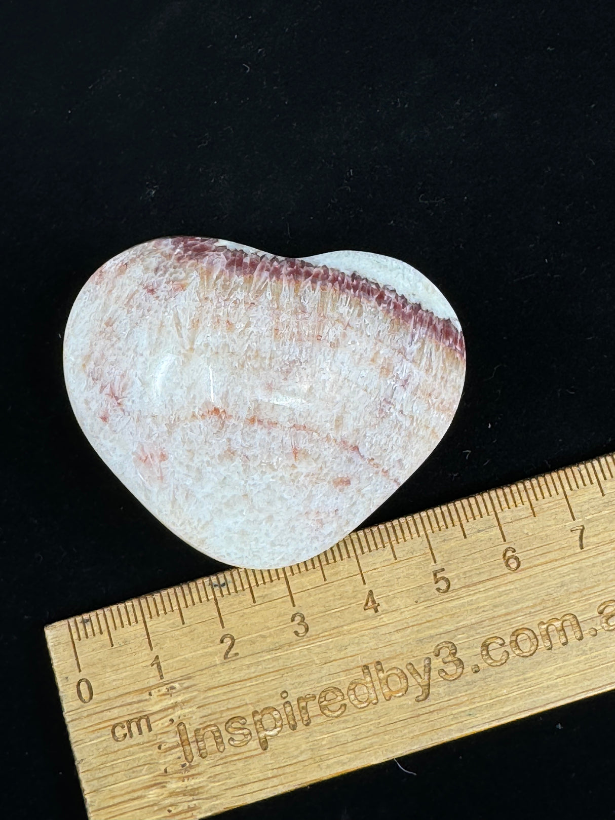 Red Banded Calcite Heart 75g - For Detoxification & Energy. “I love & appreciate my body".