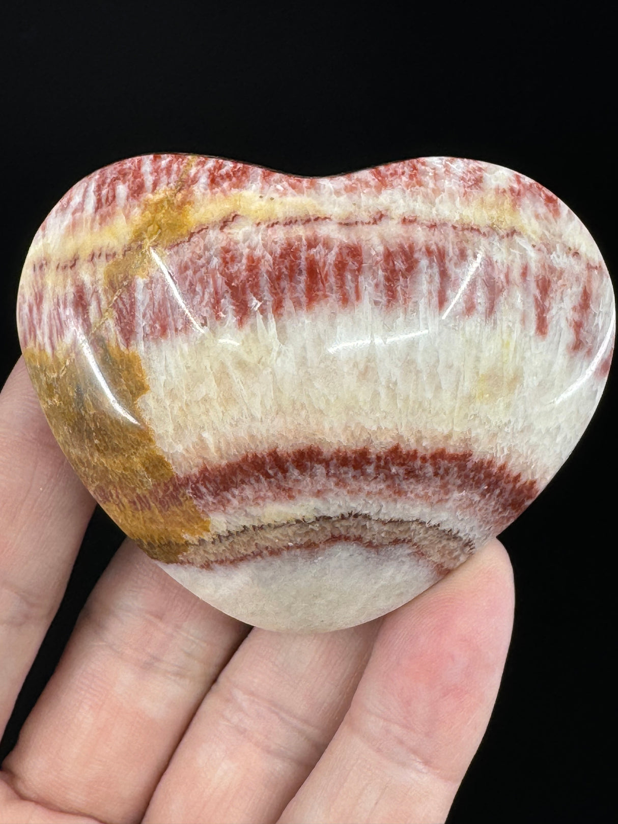 Red Banded Calcite Heart 140g - For Detoxification & Energy. “I love & appreciate my body".