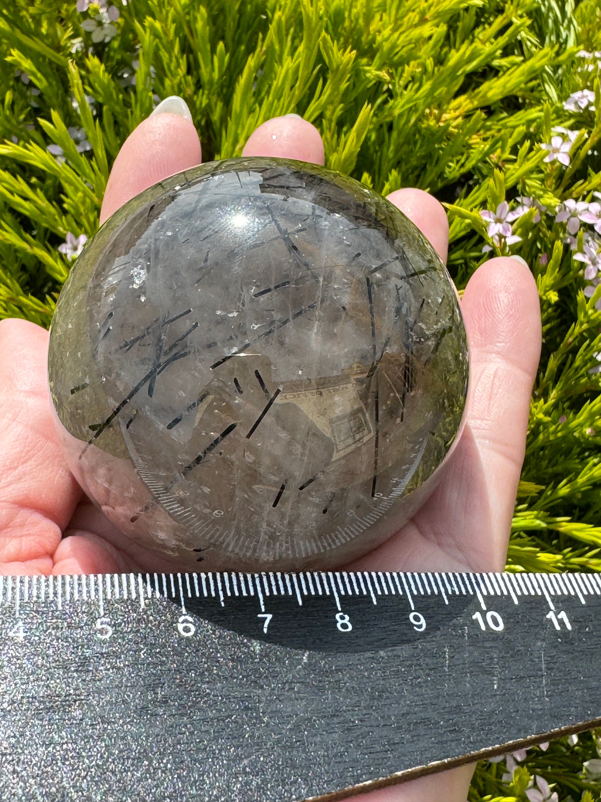 Black Tourmaline in Quartz Sphere 321g- Protection