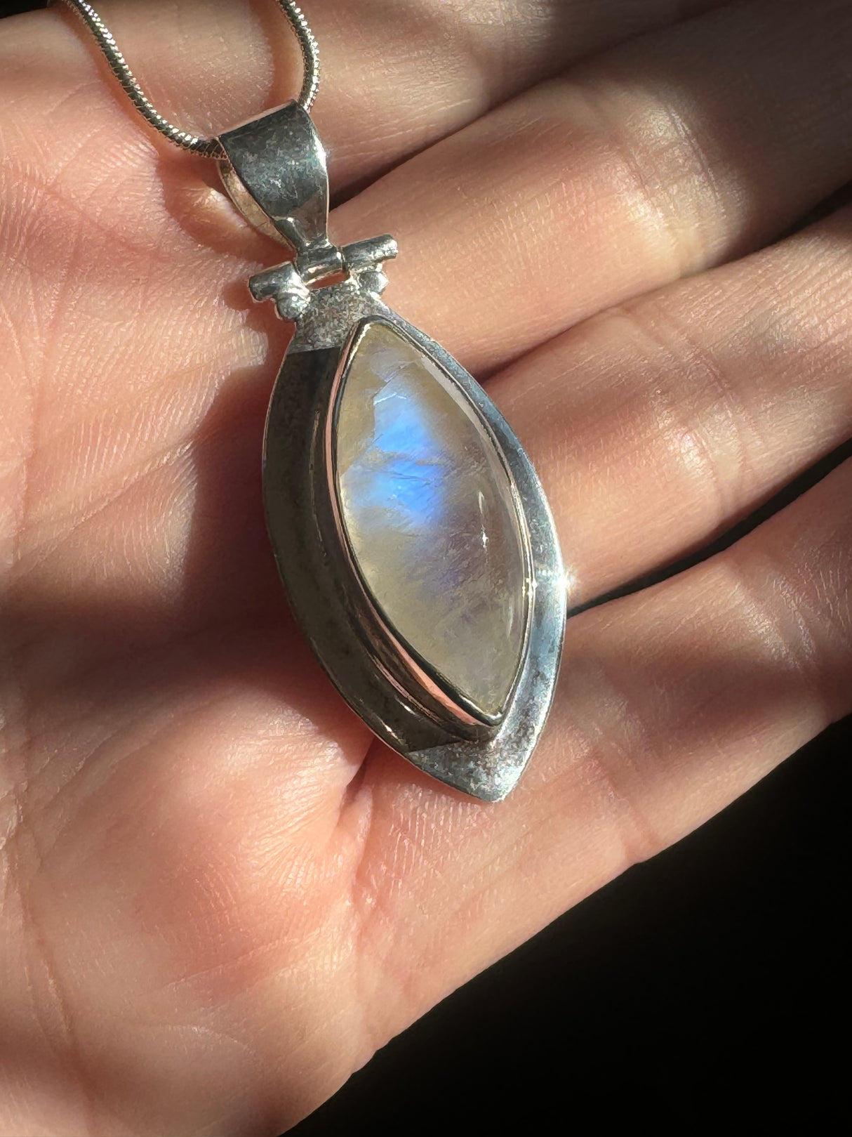 Moonstone Rainbow Pendant & Silver Chain - Inner Peace & New Beginnings