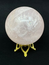 Rose Quartz Sphere on Crown Stand 95g- “I radiate love, beauty, confidence and grace”.