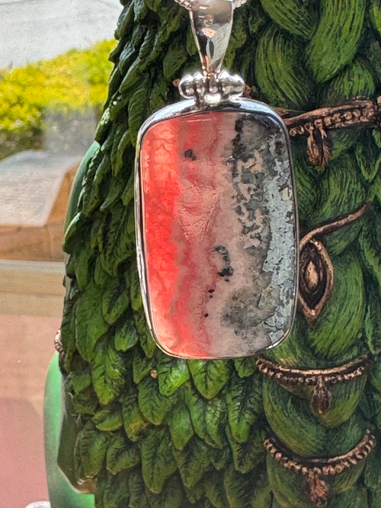 Rhodocroscite Silver Pendant- "My mind, body, and spirit are protected and grounded."