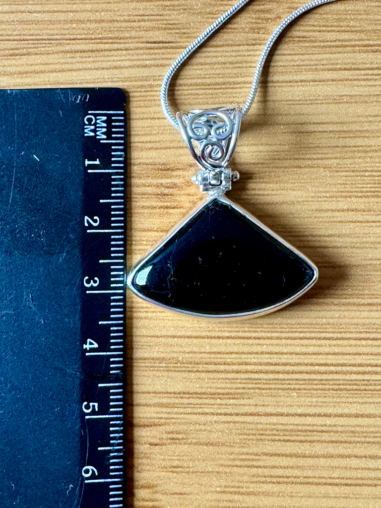 Black Tourmaline Silver Pendant & Chain - Grounding