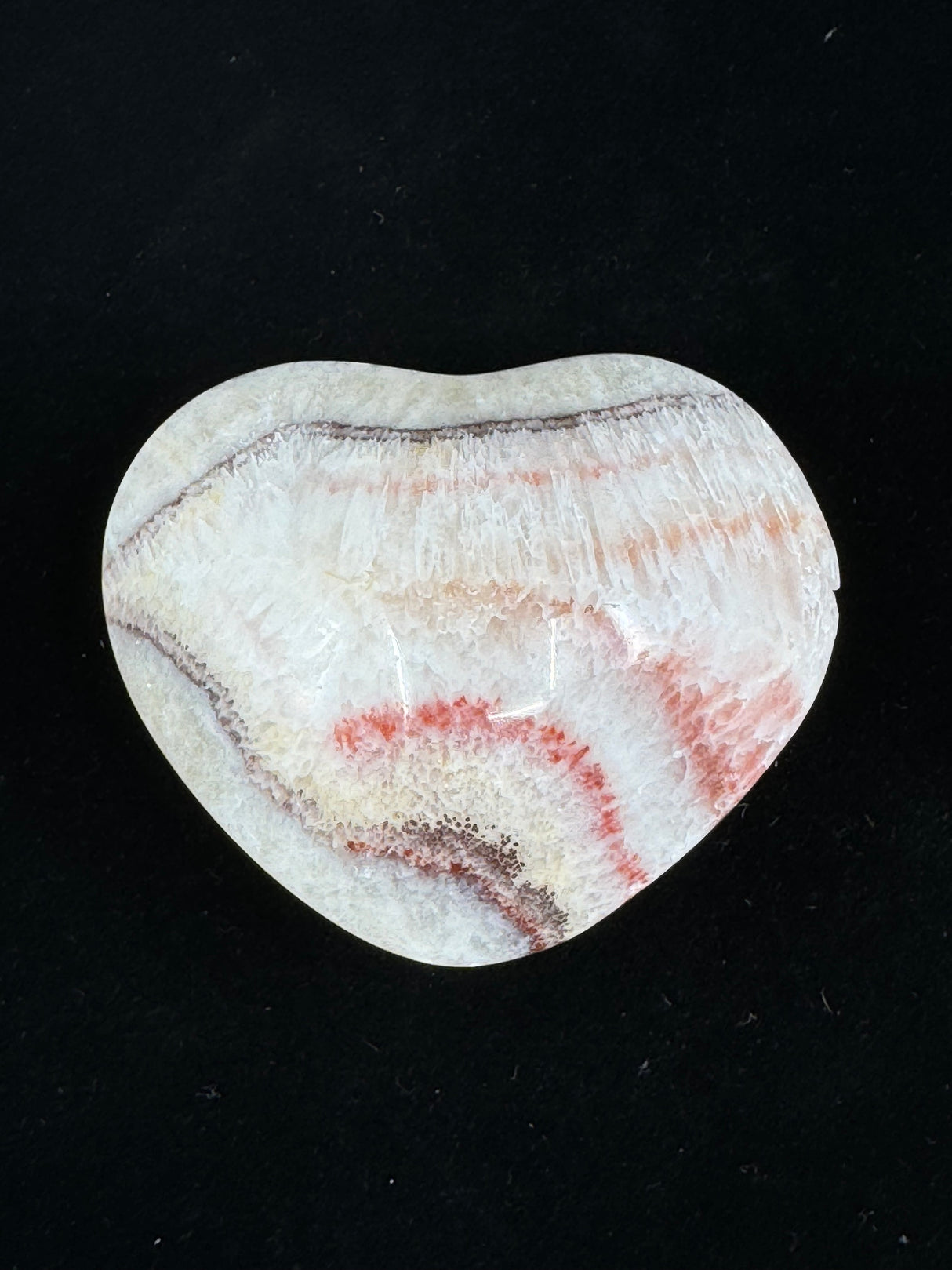 Red Banded Calcite Heart 120g - For Detoxification & Energy. “I love & appreciate my body".