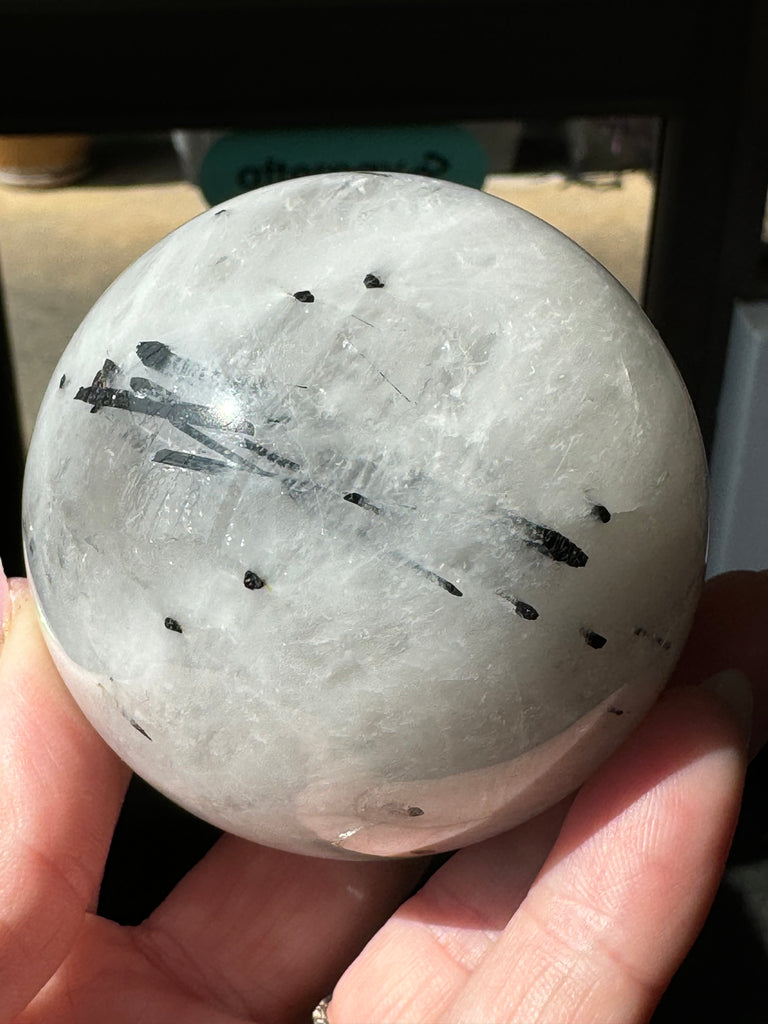 Black Tourmaline in Quartz Sphere 362g- Protection