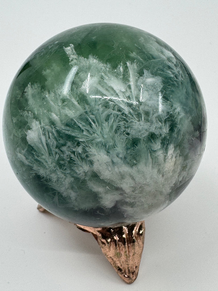 Snowflake Fluorite Sphere #4 323g - Concentration. Organised.