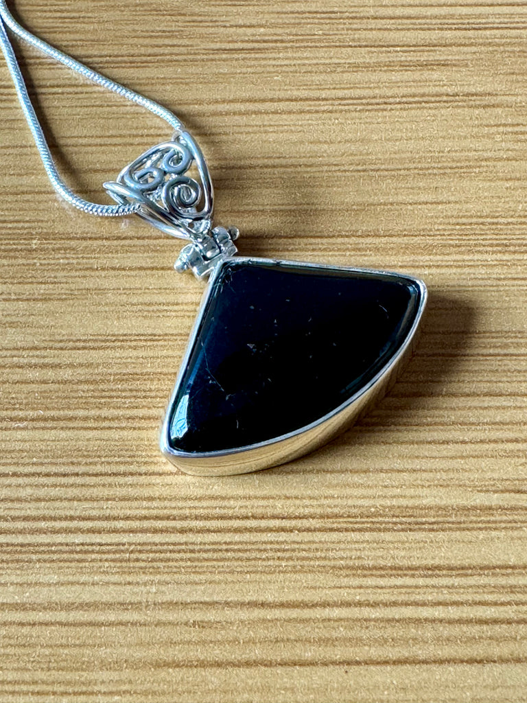 Black Tourmaline Silver Pendant & Chain - Grounding