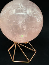 Rose Quartz Sphere on Gold Stand 480g- “I radiate love, beauty, confidence and grace”.