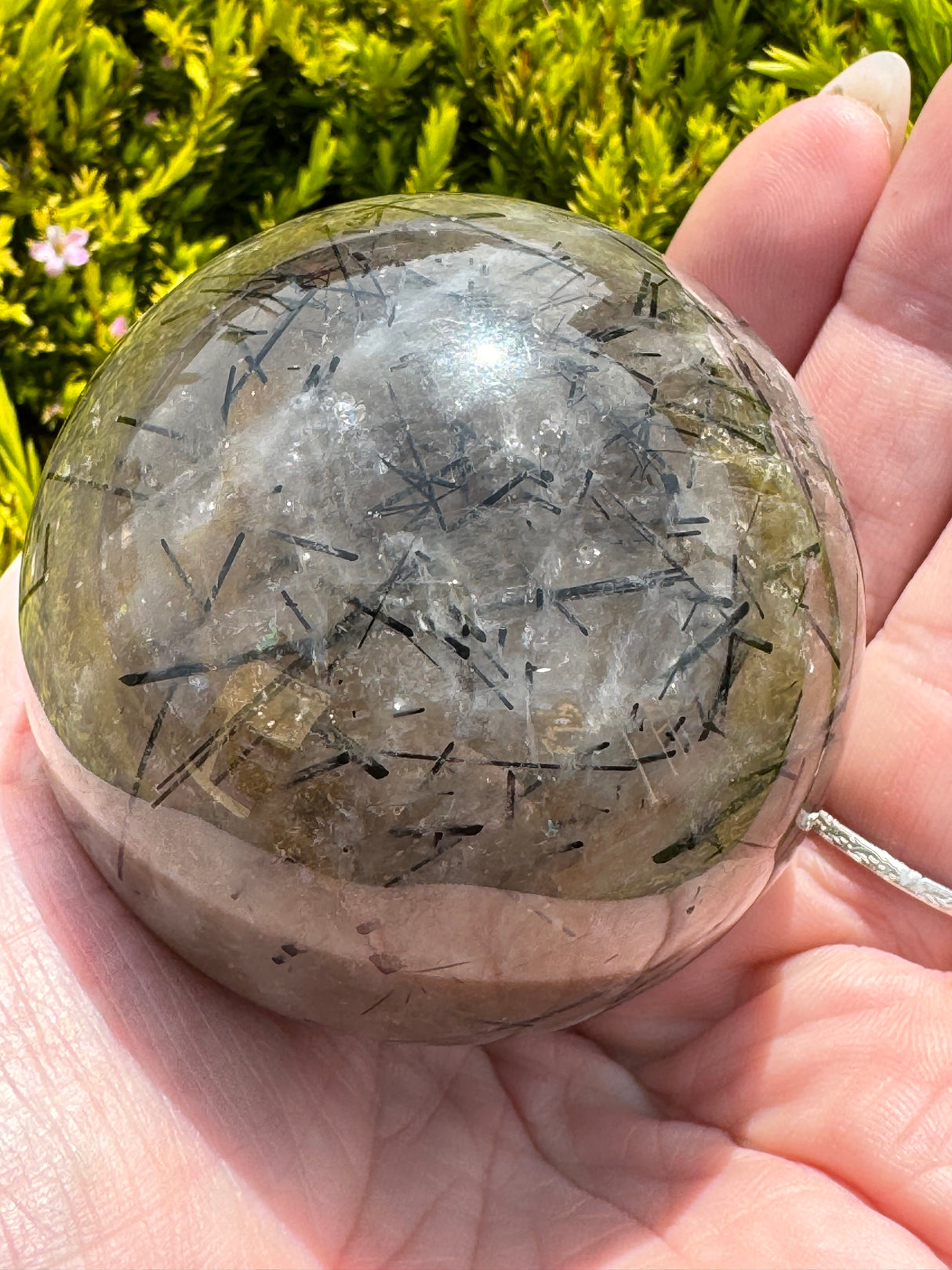 Black Tourmaline in Quartz Sphere 321g- Protection