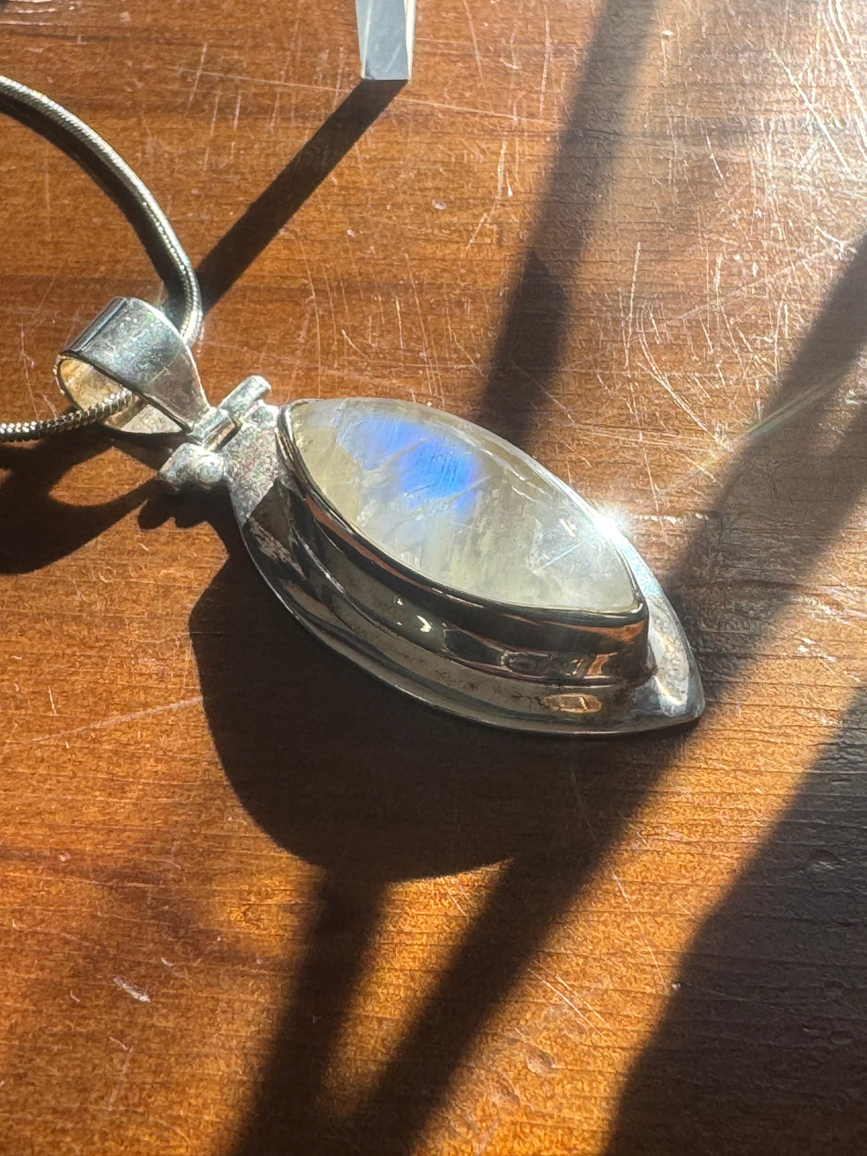 Moonstone Rainbow Pendant & Silver Chain - Inner Peace & New Beginnings