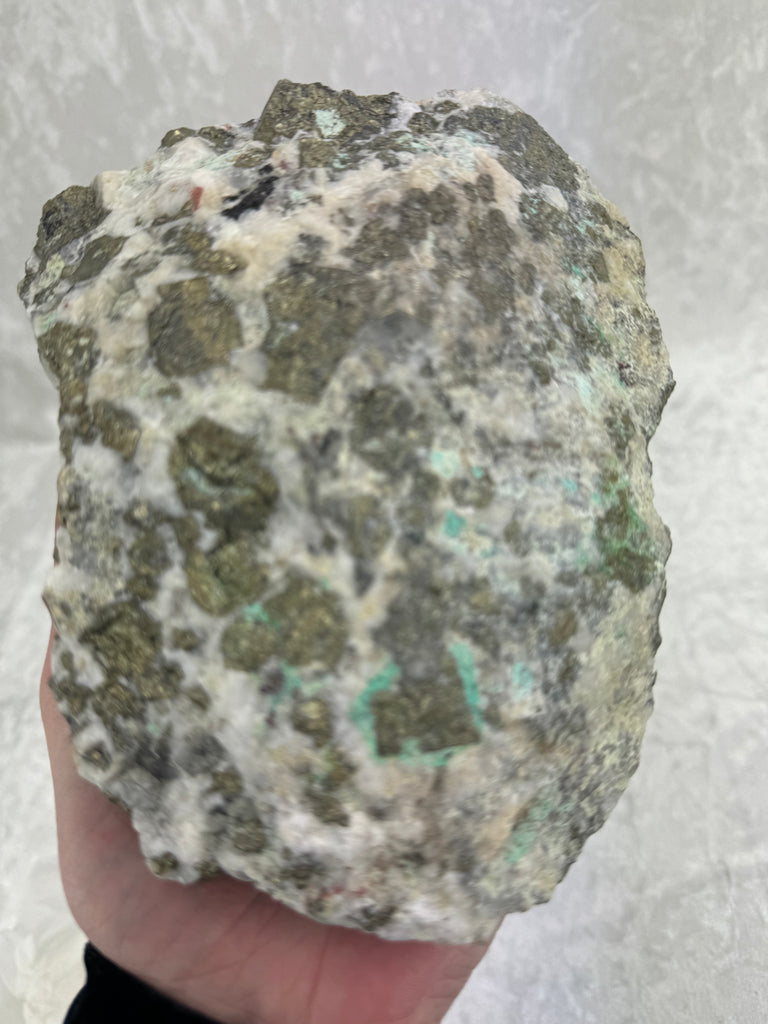 Pyrite Specimen on Quartz with flashes of Malachite - 1.751Kikos RARE - Protection & Energy