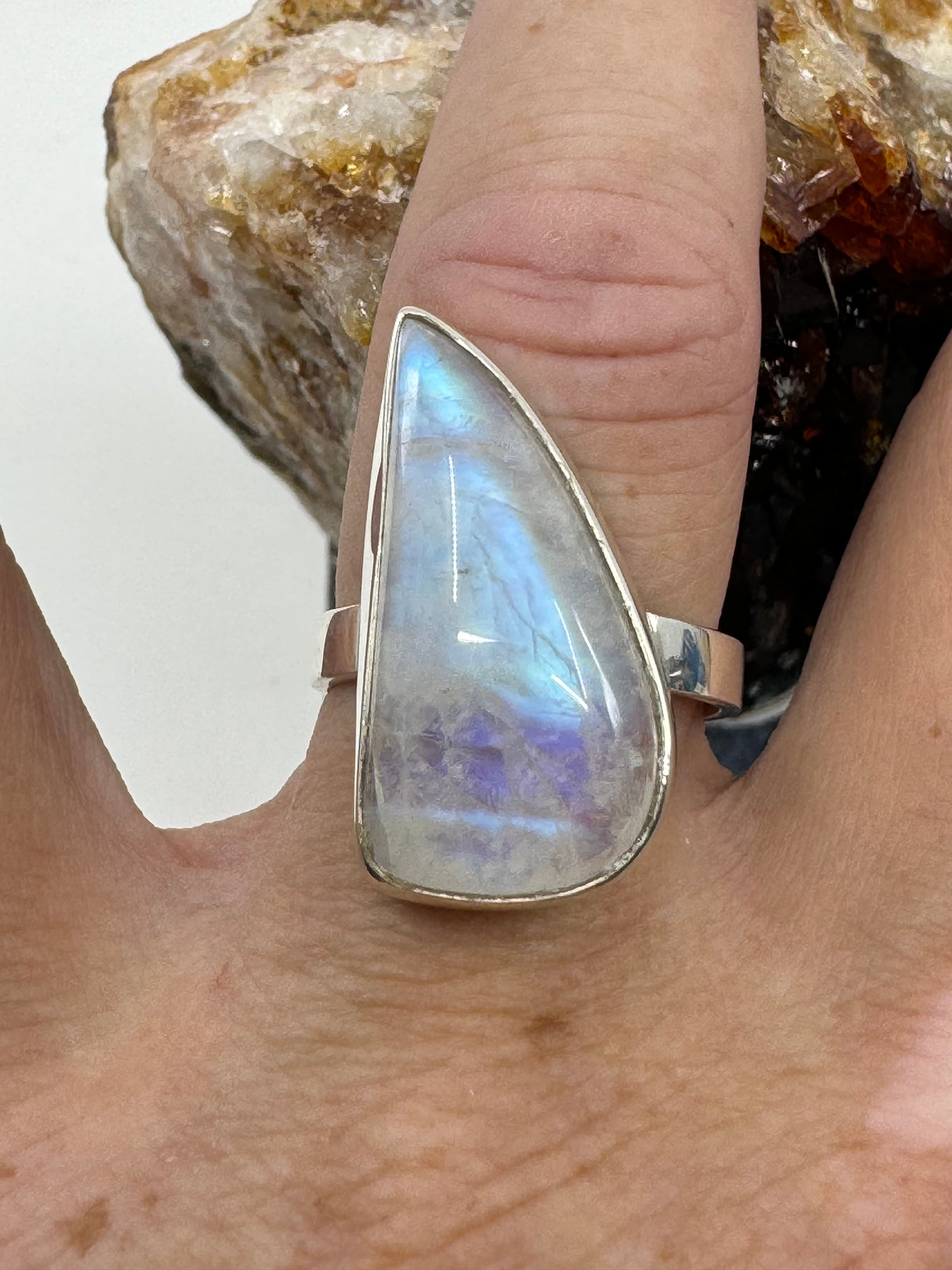 Rainbow Moonstone Silver Ring Size 8 - “My mind is open to new possibilities and opportunities”.