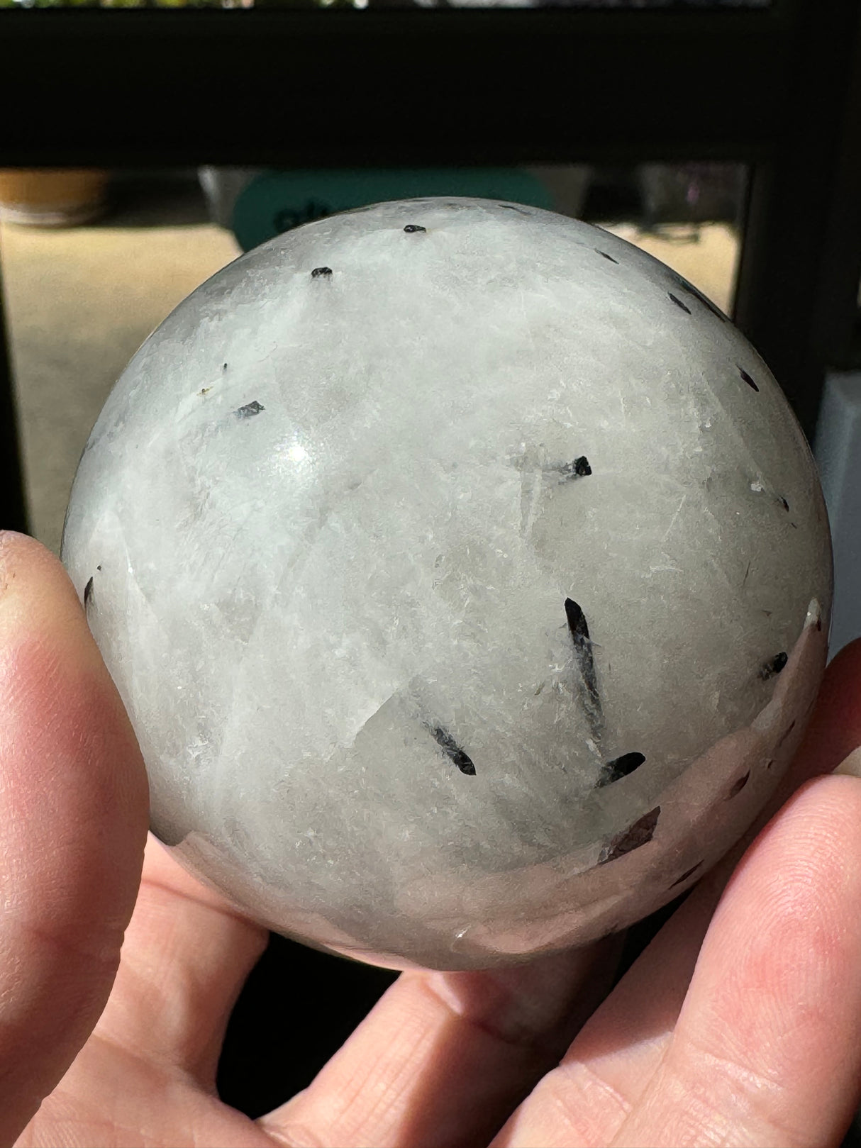 Black Tourmaline in Quartz Sphere 362g- Protection