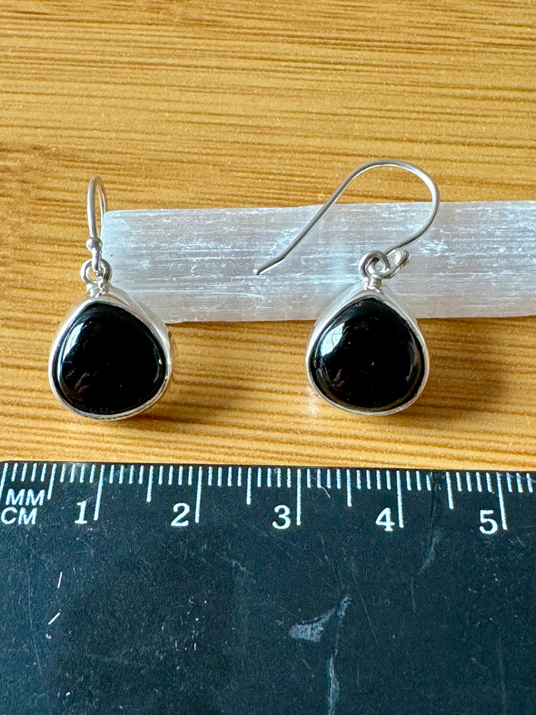 Black Tourmaline Silver Earrings - Grounding