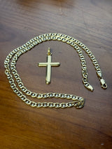 18 Carat Yellow Gold Mariner Link Chain 66cm with 18 Carat Yellow Gold Cross