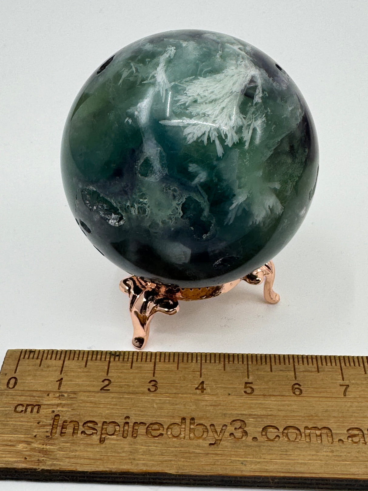 Snowflake Fluorite Sphere #7 285g - Concentration. Organised.