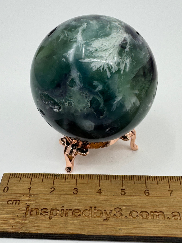 Snowflake Fluorite Sphere #7 285g - Concentration. Organised.