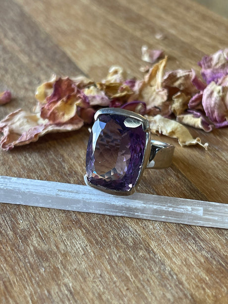 Amethyst Silver Ring Size 7 - “I trust my intuition and allow it to guide me each day”