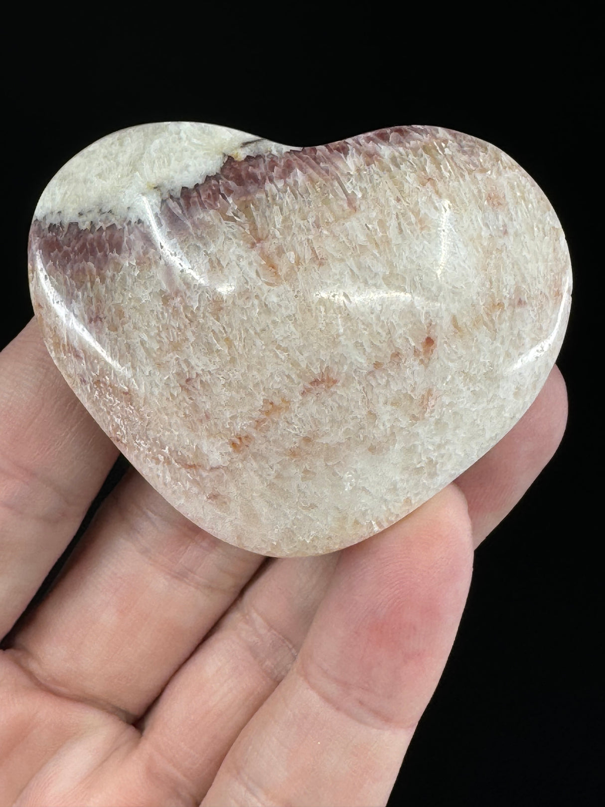 Red Banded Calcite Heart 75g - For Detoxification & Energy. “I love & appreciate my body".