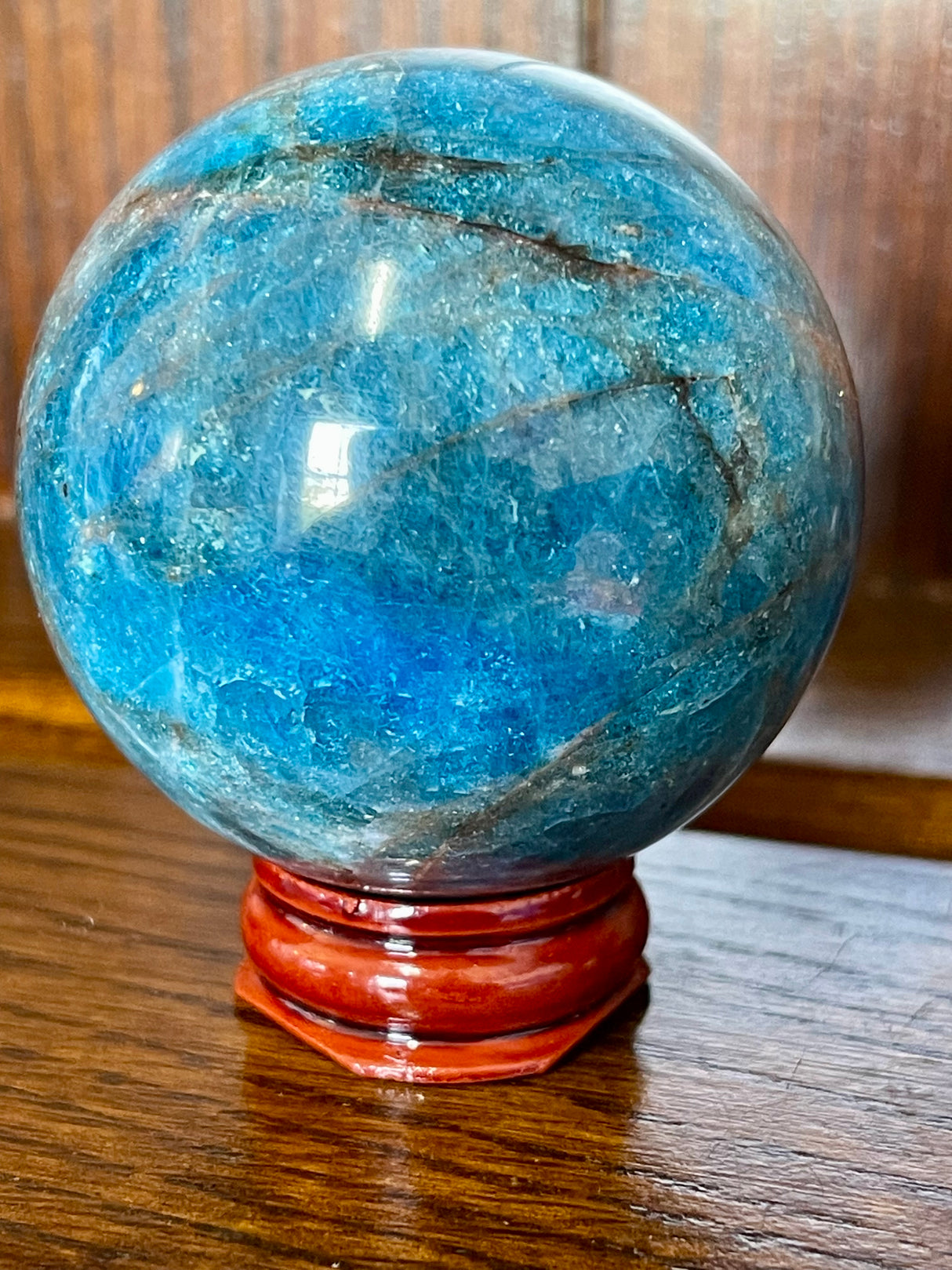 Blue Apatite Sphere #6 281g -  "I work relentlessly each day to achieve my goals."