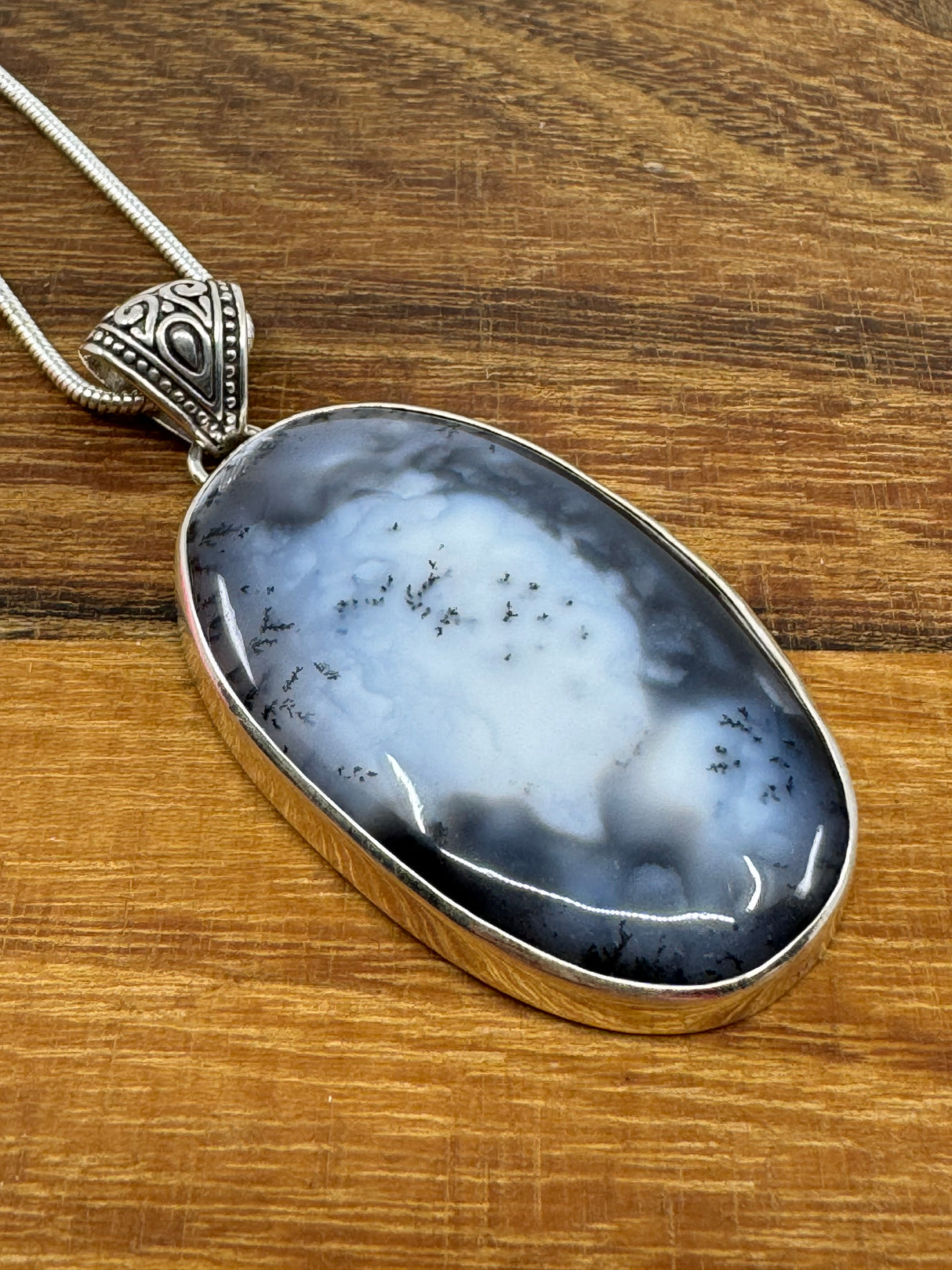 Dendritic Agate Large Silver Pendant  - Earth Healer