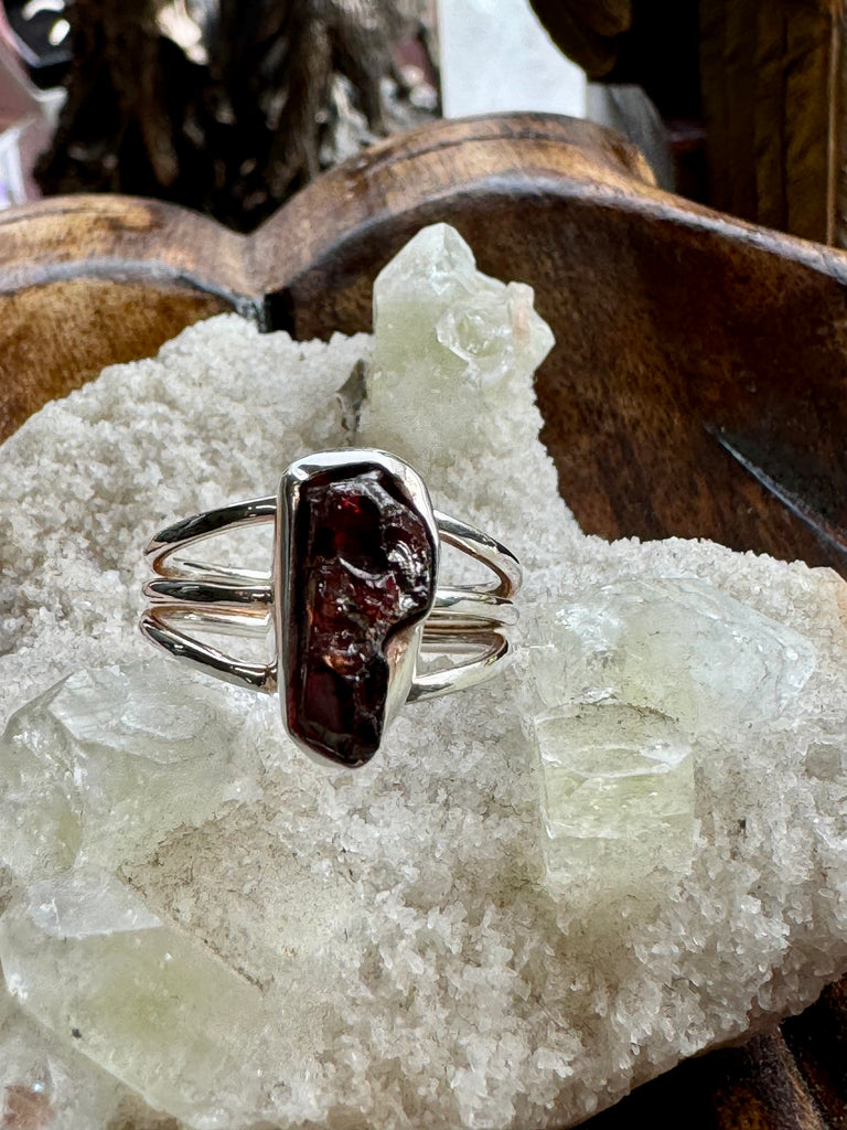 Garnet Rough Silver Ring Size 9 - "I am passionate and enthusiastic in all areas of my life."