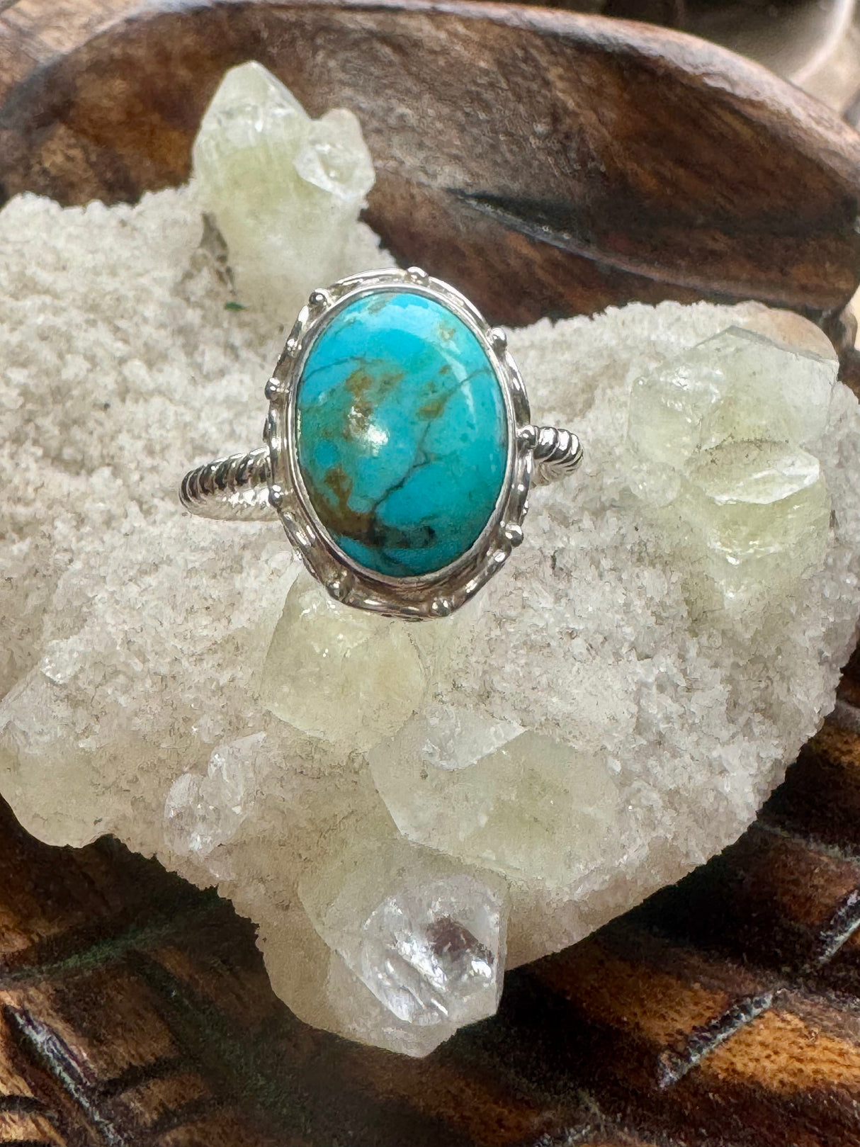 Turquoise Silver Ring Size 9 - "I express myself from a place of calmness, love, and truth."