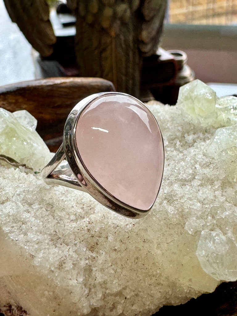 Rose Quartz Silver Ring Size 9 -  “ I radiate love, beauty, confidence and grace”.