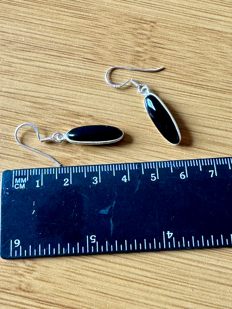 Black Tourmaline Silver Earrings - Grounding