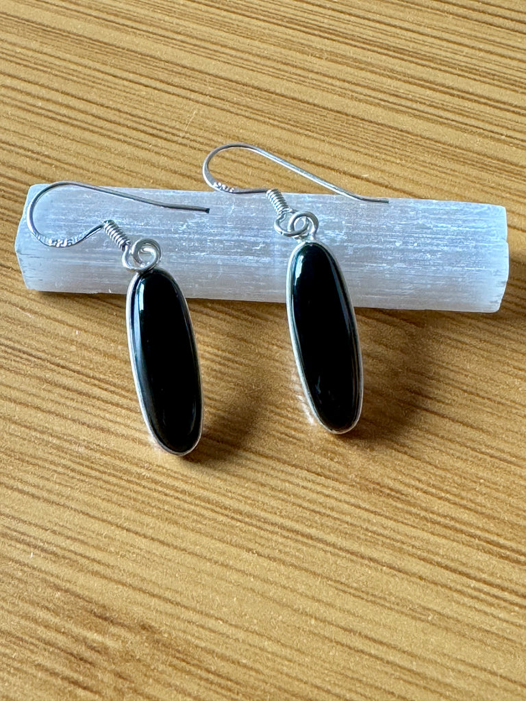 Black Tourmaline Silver Earrings - Grounding