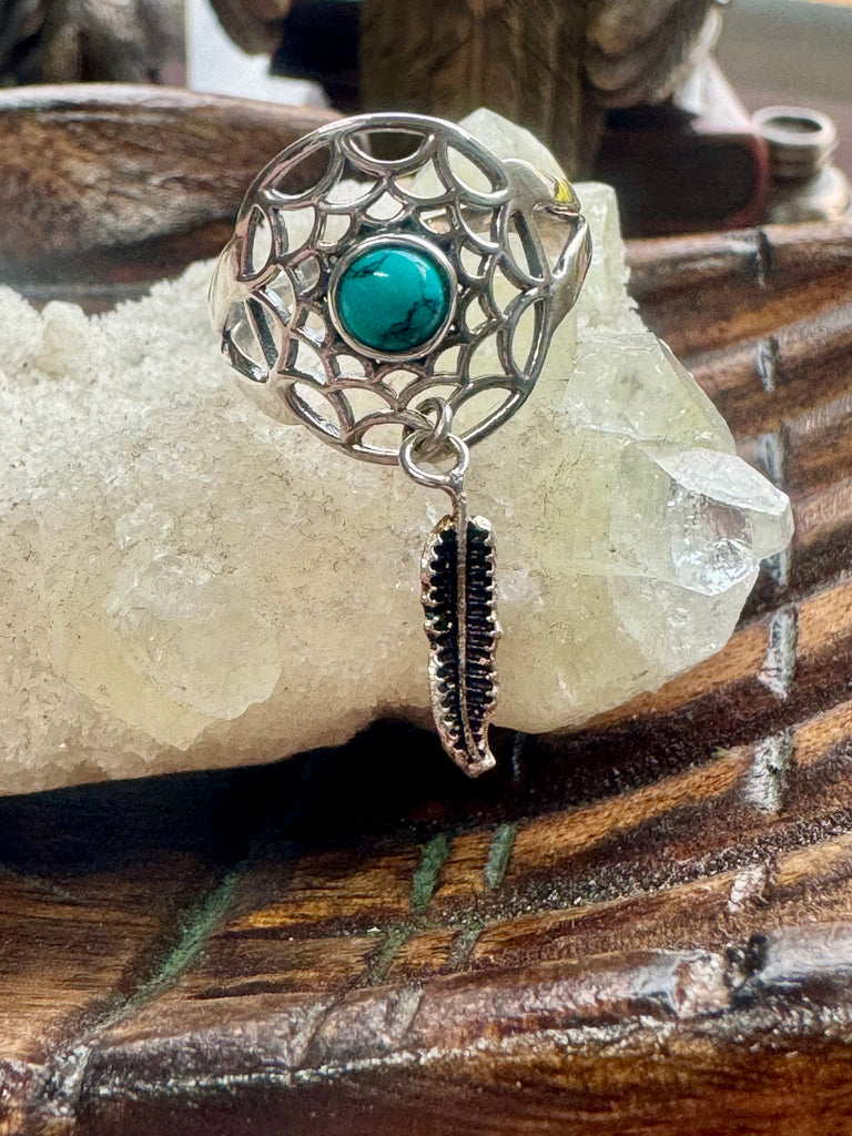 Turquoise Silver Ring Size 9 - "I express myself from a place of calmness, love, and truth."