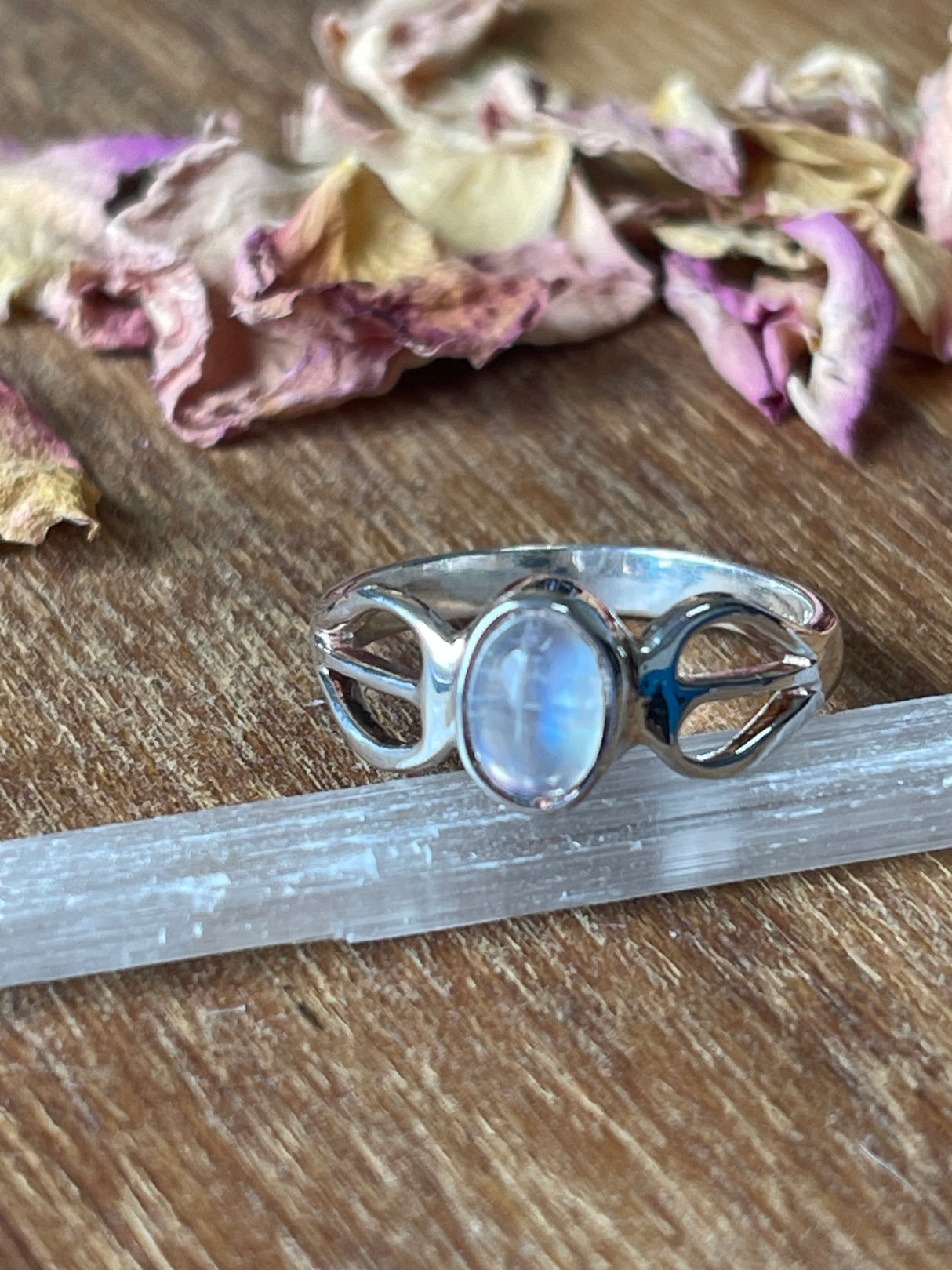 Rainbow Moonstone Silver Ring Size 7 - "My mind is open to new possibilities and opportunities”.