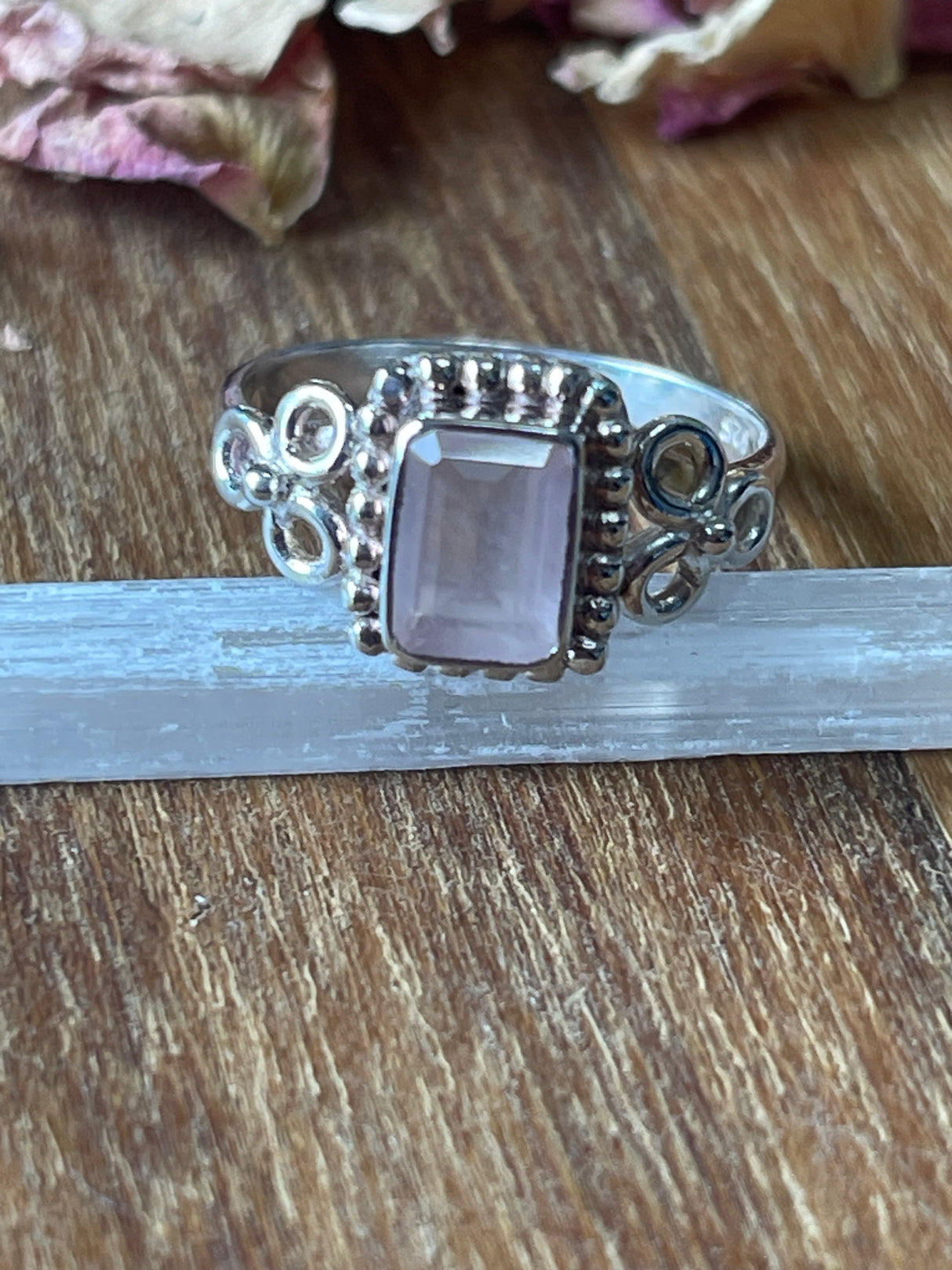 Rose Quartz Silver Ring Size 7 - “I radiate love, beauty, confidence and grace”.