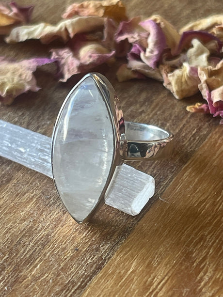 Rainbow Moonstone Silver Ring Size 8 - “My mind is open to new possibilities and opportunities”.