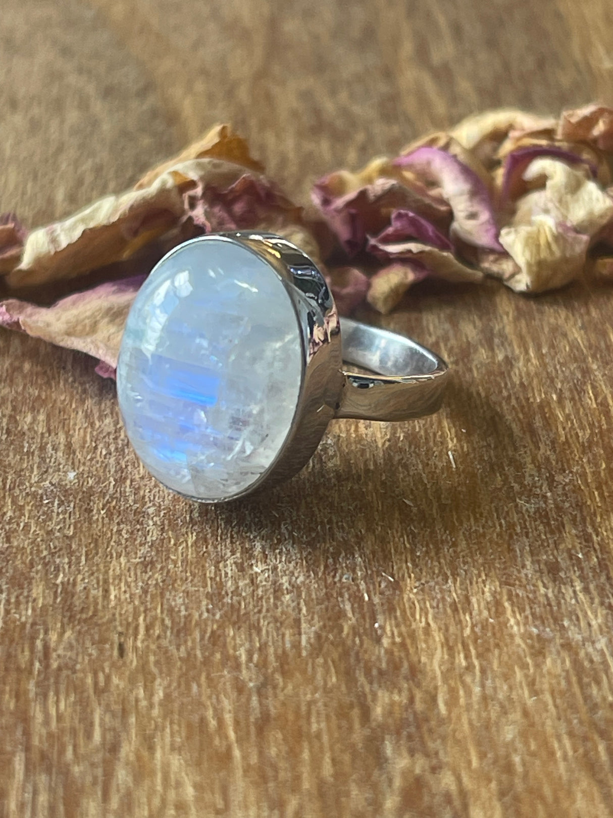 Rainbow Moonstone Silver Ring Size 8 - “My mind is open to new possibilities and opportunities”.