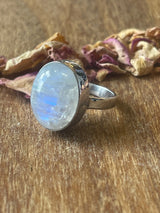 Rainbow Moonstone Silver Ring Size 8 - “My mind is open to new possibilities and opportunities”.