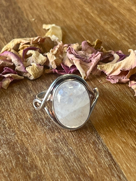 Rainbow Moonstone Silver Ring Size 8 - “My mind is open to new possibilities and opportunities”.